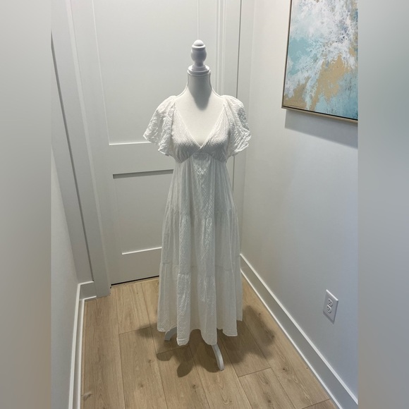 Madewell Tie Back Flutter Sleeve Tiered Midi Dress White Cottagecore 00 NEW - Picture 5 of 12